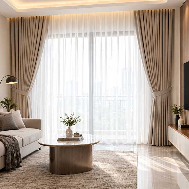 Rèm Vải 2 Lớp Cao Cấp Cho Phòng Khách Hiện Đại